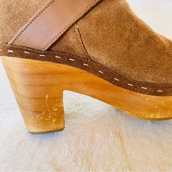 Free People Bungalow Sand Brown Suede Strappy BOHO Wooden Clog Boots SIZE 6 - Picture 8 of 13